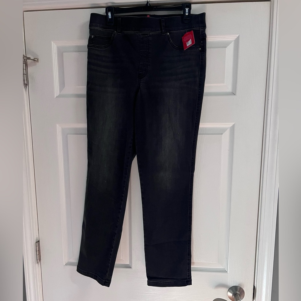 Spanx vintage black straight leg tall pull on jeans new with tags size large